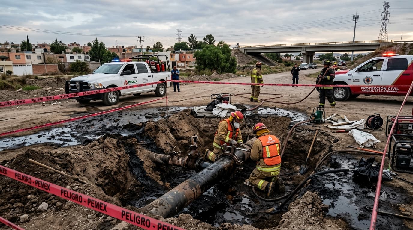 Controlada Fuga de Combustible por Toma Clandestina de Pemex en Mineral de la Reforma, Hidalgo
